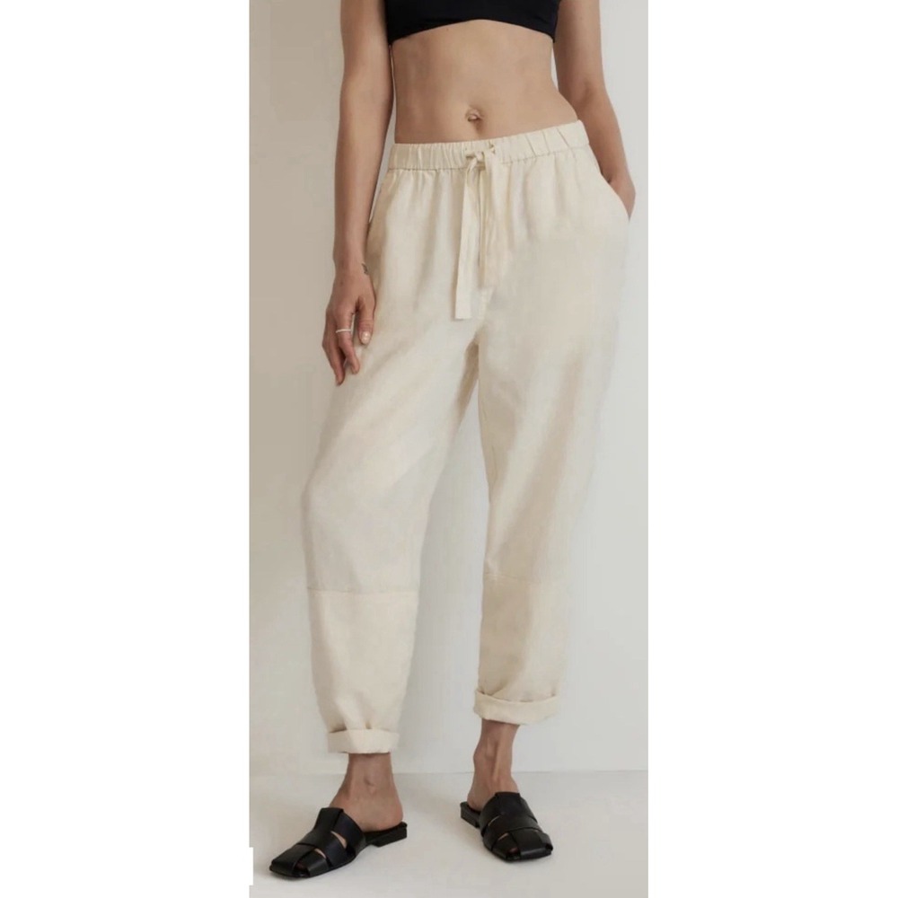 Everlane European Flax Linen Drawstring Pants Off White Pull On Womens Size XS